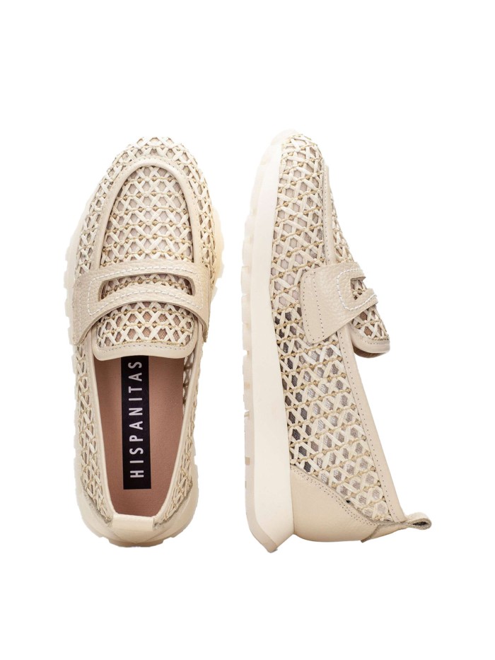 MOCASÍN ENREJADO DE PIEL PARA MUJER DE HISPANITAS RHV264856 MARRAKECH BEIGE