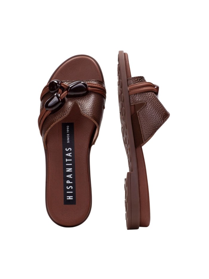 SANDALIA PLANA DE PIEL PARA MUJER HISPANITAS BALI HV264683 AVELLANA