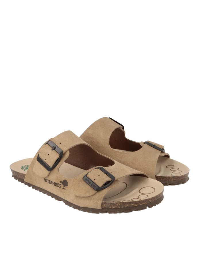 SANDALIAS PLANAS BAERFOOT DE DOBLE HEBILLA PARA MUJER INTERBIOS 1005 BEIGE