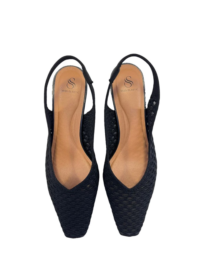 ZAPATO DE SALÓN DESTALONADO PARA MUJER MISS ELASTIC Parigi Calado NEGRO