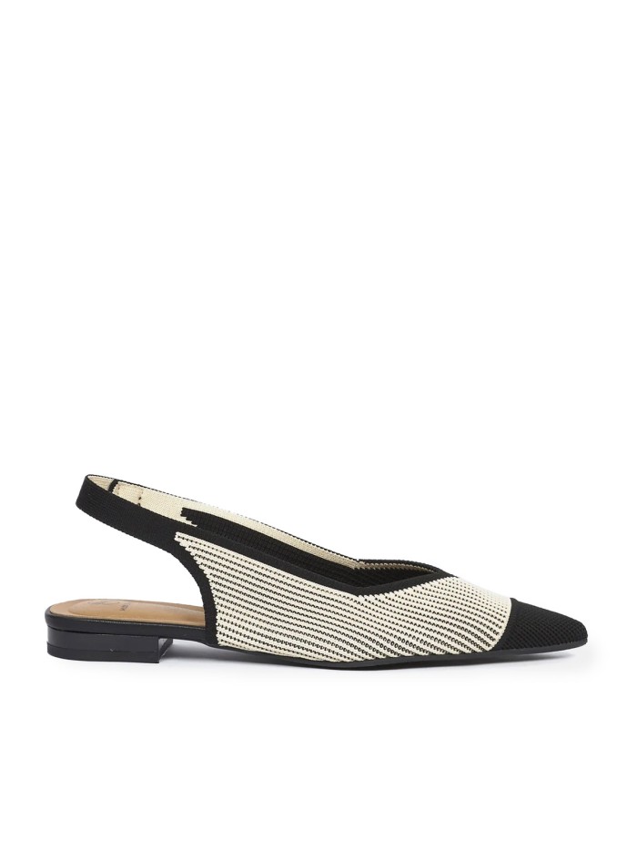 BAILARINA DESTALONADA EN TEJIDO ELÁSTICO PARA MUJER MISS ELASTIC MINA CREMA-NEGRO