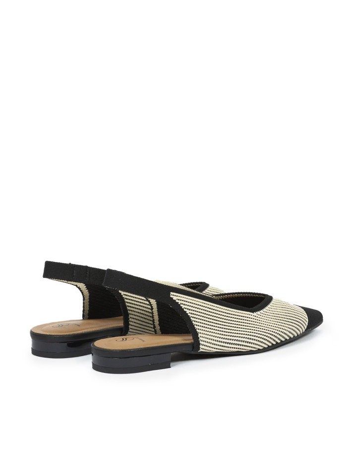 BAILARINA DESTALONADA EN TEJIDO ELÁSTICO PARA MUJER MISS ELASTIC MINA CREMA-NEGRO