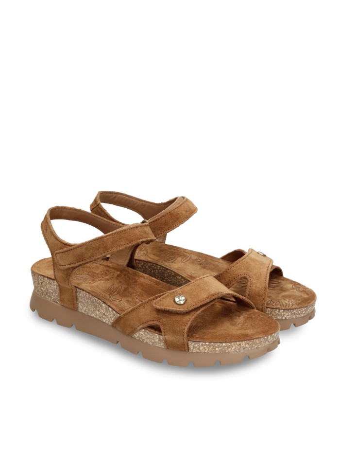 SANDALIAS DE PIEL VELOUR CON CUÑA BAJA PARA MUJER PANAMA JACK SULIA B26 CUERO