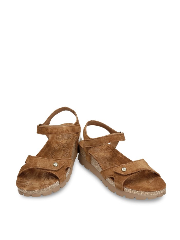 SANDALIAS DE PIEL VELOUR CON CUÑA BAJA PARA MUJER PANAMA JACK SULIA B26 CUERO