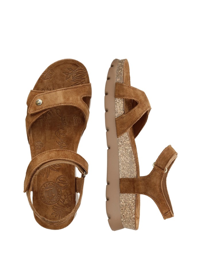 SANDALIAS DE PIEL VELOUR CON CUÑA BAJA PARA MUJER PANAMA JACK SULIA B26 CUERO