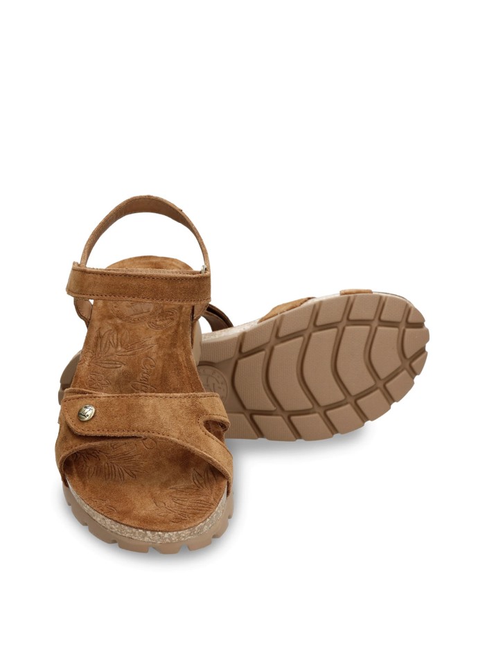 SANDALIAS DE PIEL VELOUR CON CUÑA BAJA PARA MUJER PANAMA JACK SULIA B26 CUERO