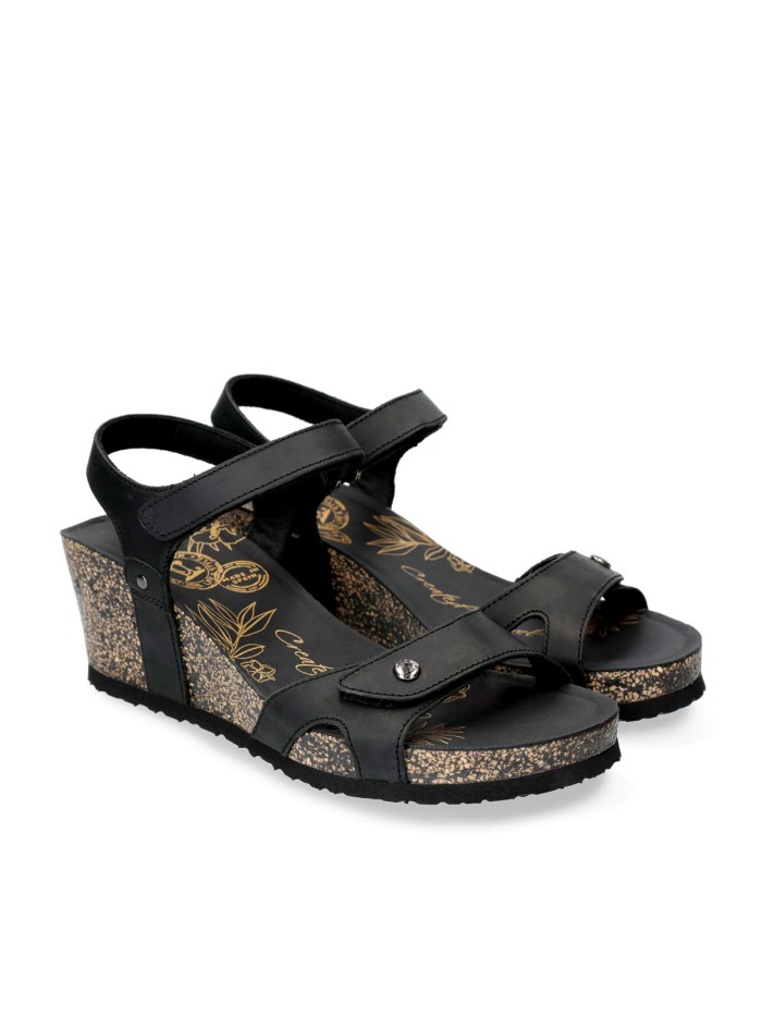 SANDALIAS DE PIEL CON CUÑA PARA MUJER PANAMA JACK JULIA BASIC B1 NEGRO