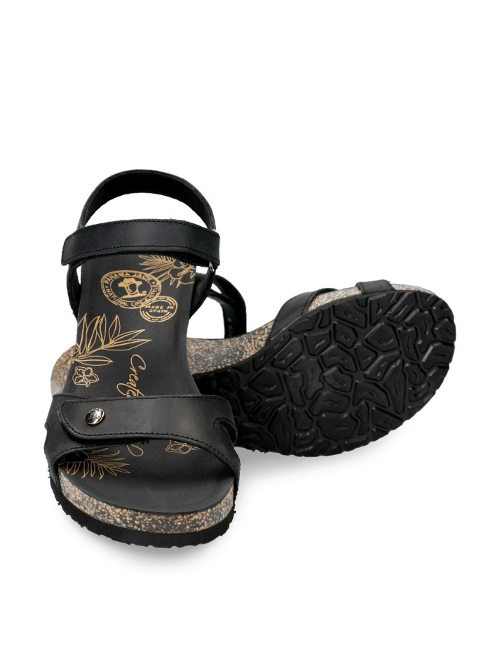 SANDALIAS DE PIEL CON CUÑA PARA MUJER PANAMA JACK JULIA BASIC B1 NEGRO