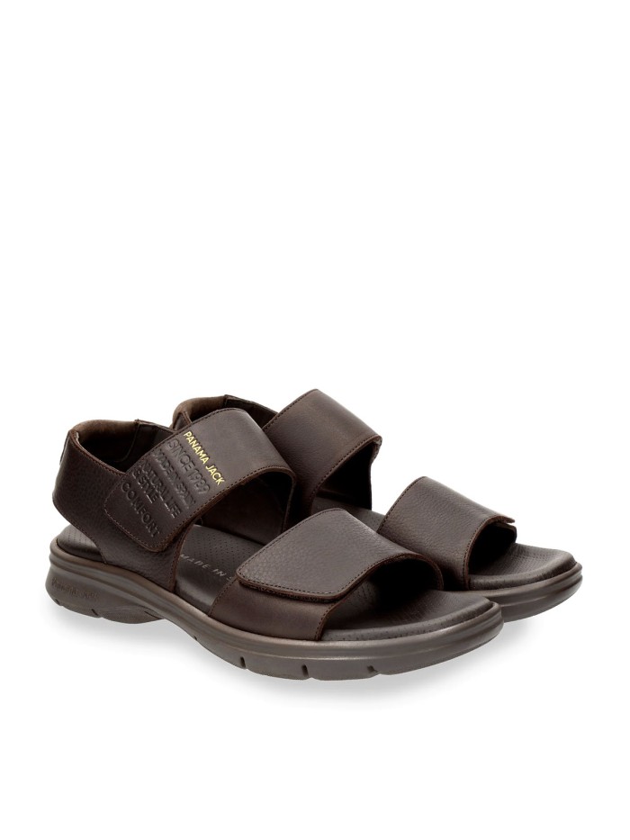 SANDALIAS DE PIEL CON VELCRO PARA CABALLERO PANAMA JACK RUSELL C2 MARRÓN