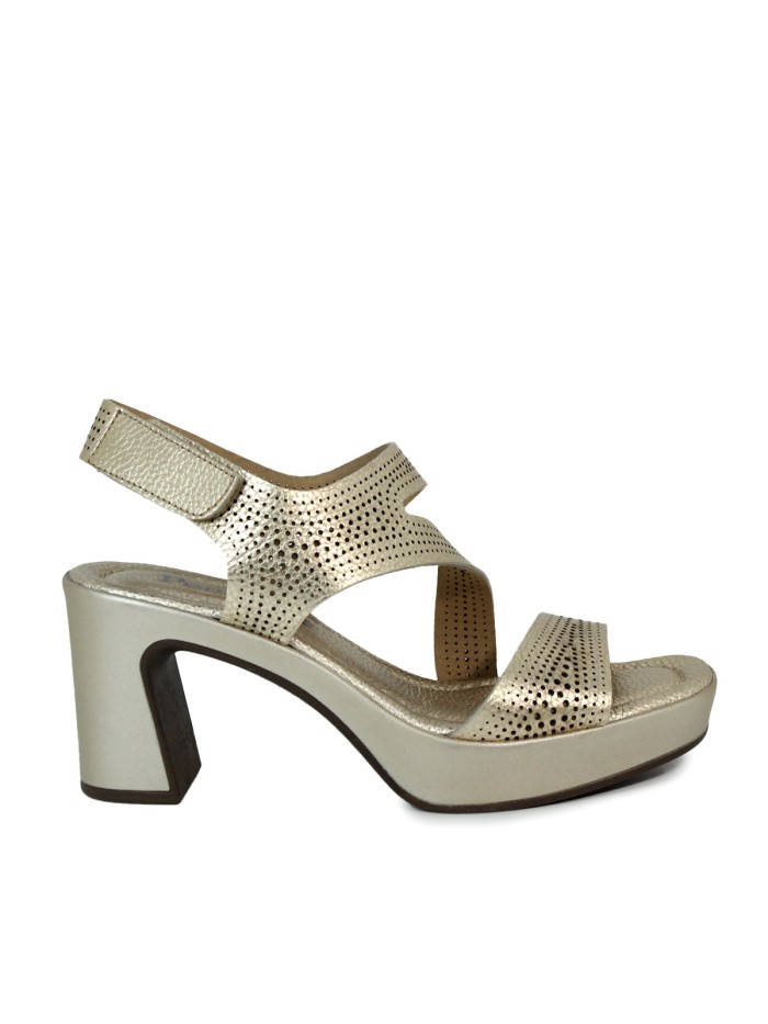 SANDALIAS DE PIEL METALIZADA CON TACÓN PARA MUJER PENELOPE 6420 PLATINO