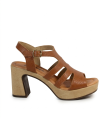 SANDALIAS DE PIEL CON HEBILLA AJUSTABLE Y TACÓN PENELOPE 6464 MARRÓN