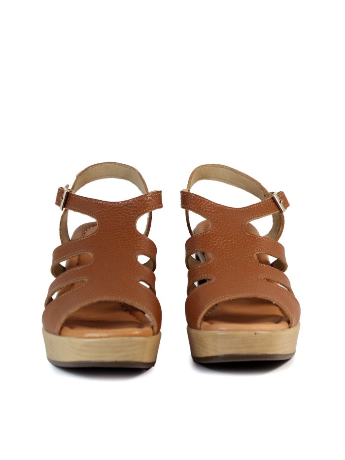 SANDALIAS DE PIEL CON HEBILLA AJUSTABLE Y TACÓN PENELOPE 6464 MARRÓN