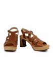 SANDALIAS DE PIEL CON HEBILLA AJUSTABLE Y TACÓN PENELOPE 6464 MARRÓN