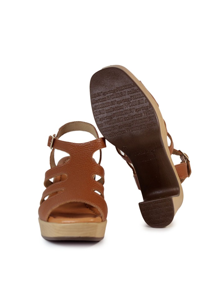 SANDALIAS DE PIEL CON HEBILLA AJUSTABLE Y TACÓN PENELOPE 6464 MARRÓN