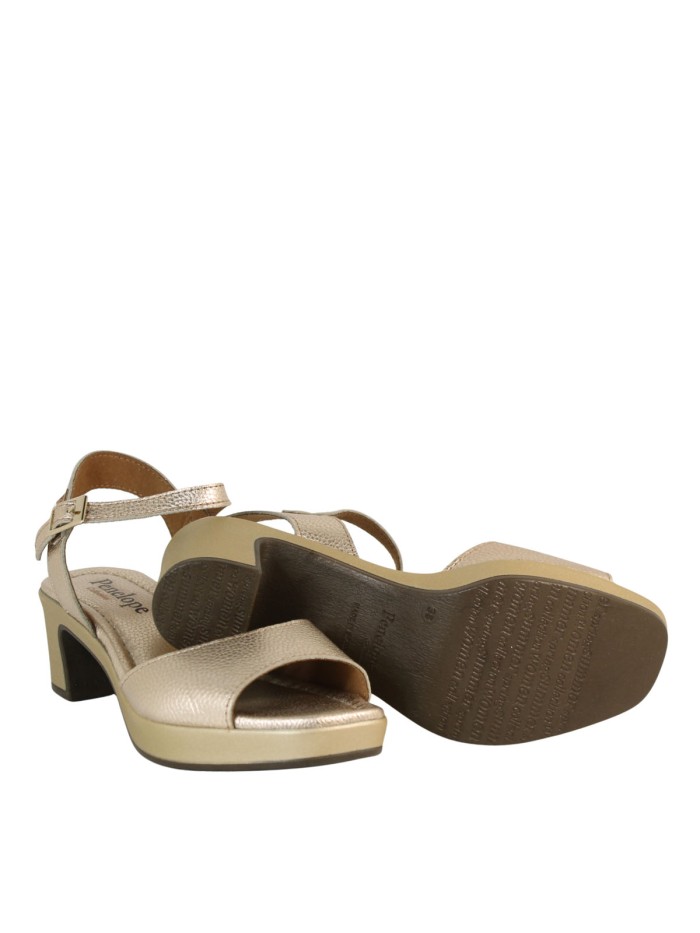 SANDALIAS DE TACÓN CÓMDODO EN PIEL METALIZADA PARA MUJER PENELOPE 6509 PLATINO
