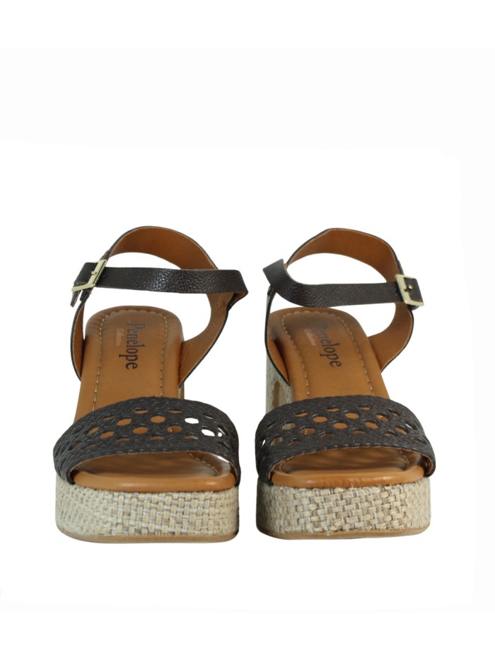 SANDALIAS DE PIEL CON PISO TRENZADO PARA MUJER PENELOPE 6471 MARRÓN