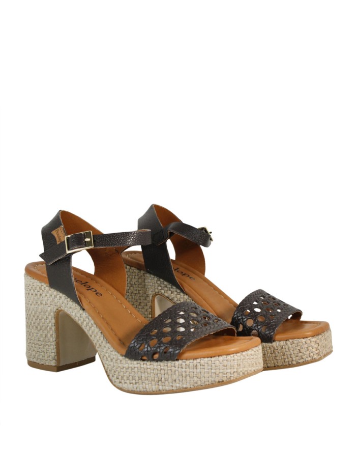SANDALIAS DE PIEL CON PISO TRENZADO PARA MUJER PENELOPE 6471 MARRÓN