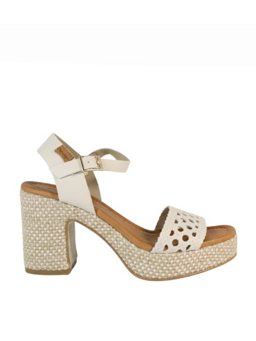 SANDALIAS DE PIEL CON TACÓN TRENZADO PARA MUJER PENELOPE 6471 BEIGE