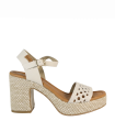 SANDALIAS DE PIEL CON TACÓN TRENZADO PARA MUJER PENELOPE 6471 BEIGE