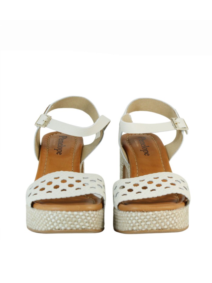 SANDALIAS DE PIEL CON TACÓN TRENZADO PARA MUJER PENELOPE 6471 BEIGE