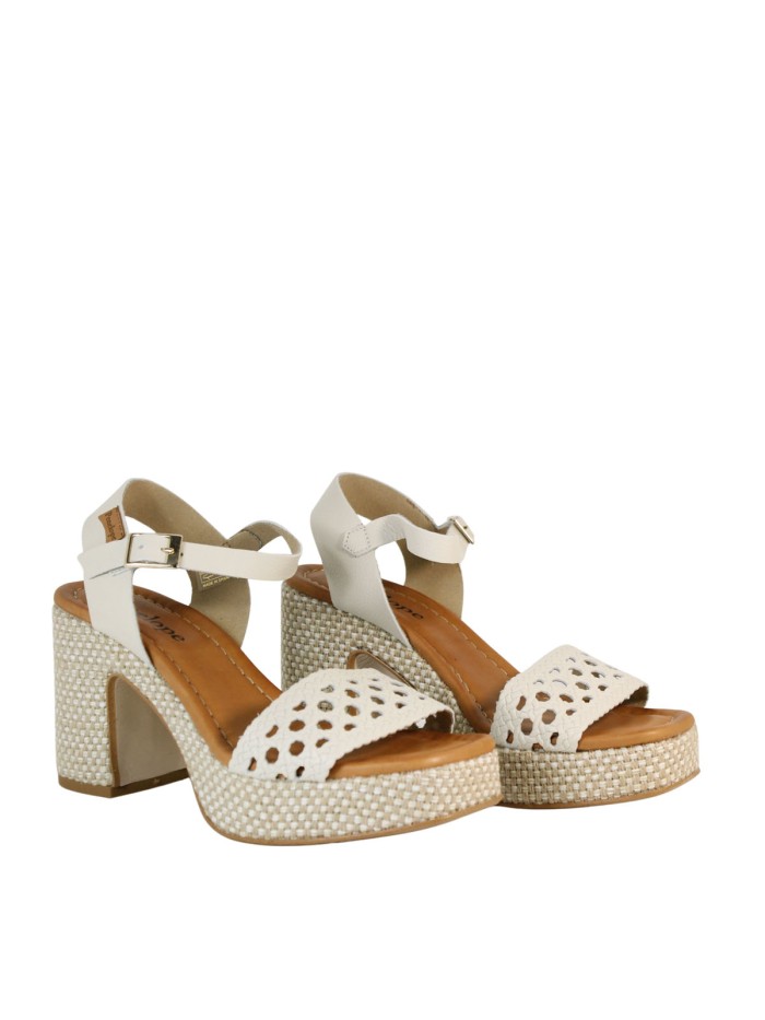 SANDALIAS DE PIEL CON TACÓN TRENZADO PARA MUJER PENELOPE 6471 BEIGE
