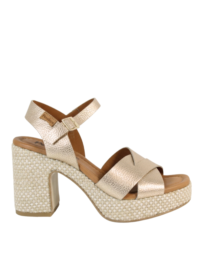 SANDALIAS DE PIEL CON PISO DE CUERDA TRENZADA PARA MUJER PENELOPE 6481 PLATINO