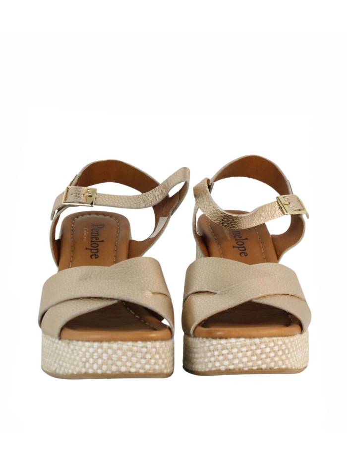 SANDALIAS DE PIEL CON PISO DE CUERDA TRENZADA PARA MUJER PENELOPE 6481 PLATINO