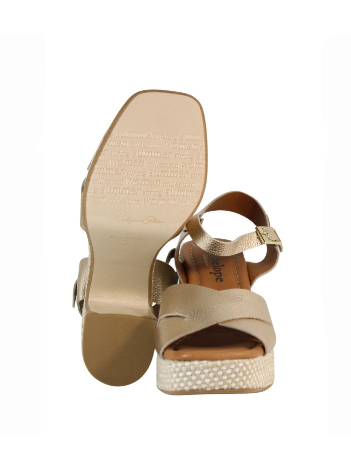 SANDALIAS DE PIEL CON PISO DE CUERDA TRENZADA PARA MUJER PENELOPE 6481 PLATINO