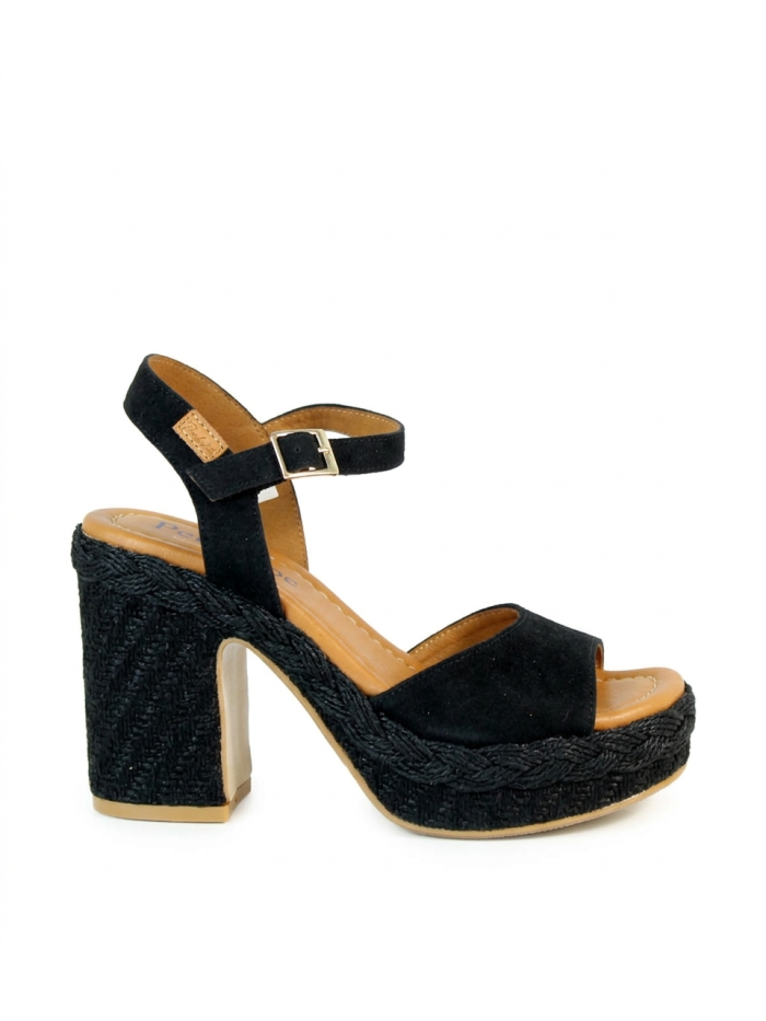 SANDALIAS DE TACÓN ANCHO PARA MUJER EN PIEL DE SERRAJE PENELOPE NEGRO