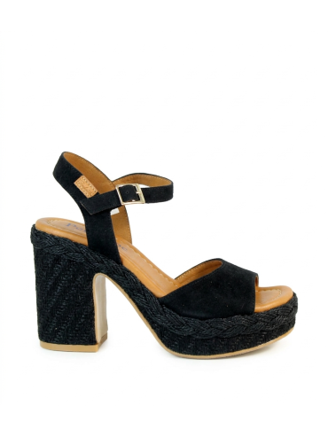 SANDALIAS DE TACÓN ANCHO PARA MUJER EN PIEL DE SERRAJE PENELOPE NEGRO