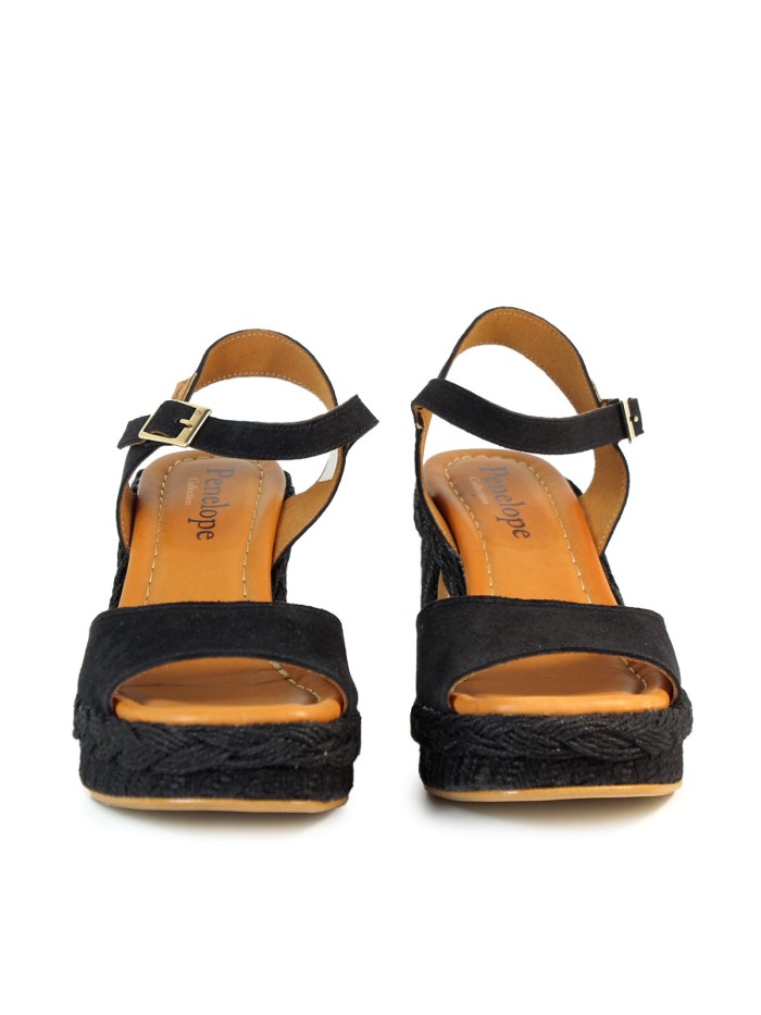 SANDALIAS DE TACÓN ANCHO PARA MUJER EN PIEL DE SERRAJE PENELOPE NEGRO