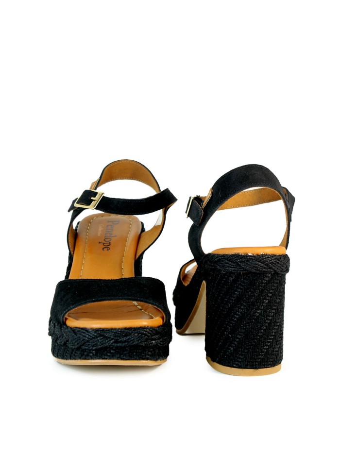 SANDALIAS DE TACÓN ANCHO PARA MUJER EN PIEL DE SERRAJE PENELOPE NEGRO