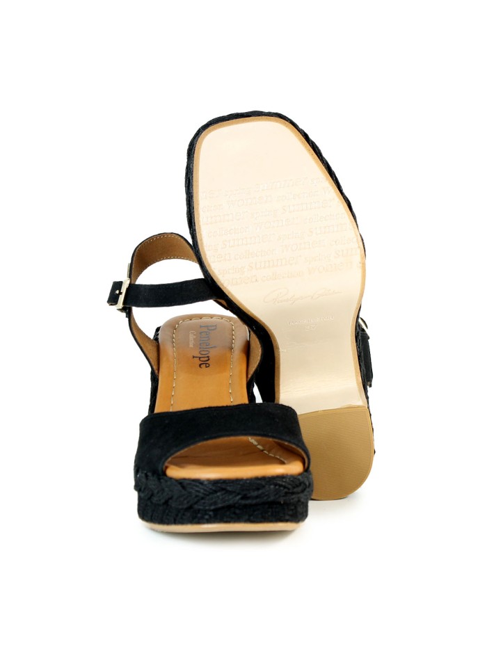 SANDALIAS DE TACÓN ANCHO PARA MUJER EN PIEL DE SERRAJE PENELOPE NEGRO