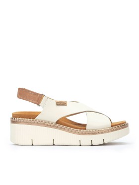 SANDALIAS DE CUÑA EN PIEL CON VELCRO PARA MUJER PIKOLINOS GOMERA W0K-0606C1 BEIGE