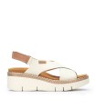 SANDALIAS DE CUÑA EN PIEL CON VELCRO PARA MUJER PIKOLINOS GOMERA W0K-0606C1 BEIGE