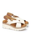SANDALIAS DE CUÑA EN PIEL CON VELCRO PARA MUJER PIKOLINOS GOMERA W0K-0606C1 BEIGE