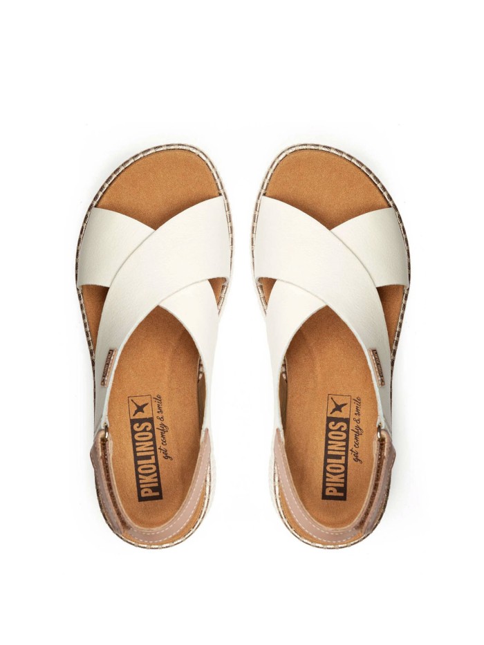 SANDALIAS DE CUÑA EN PIEL CON VELCRO PARA MUJER PIKOLINOS GOMERA W0K-0606C1 BEIGE