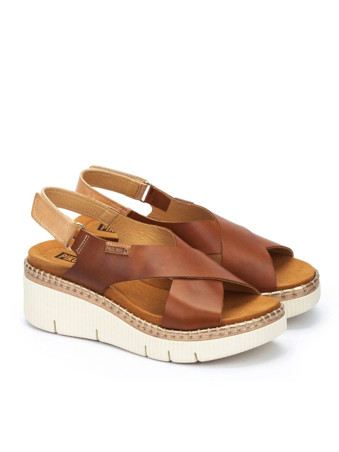 SANDALIAS DE PIEL CON CUÑA Y CIERRE CON VELCRO PARA MUJER PIKOLINOS GOMERA W0K-0606C1 CUERO
