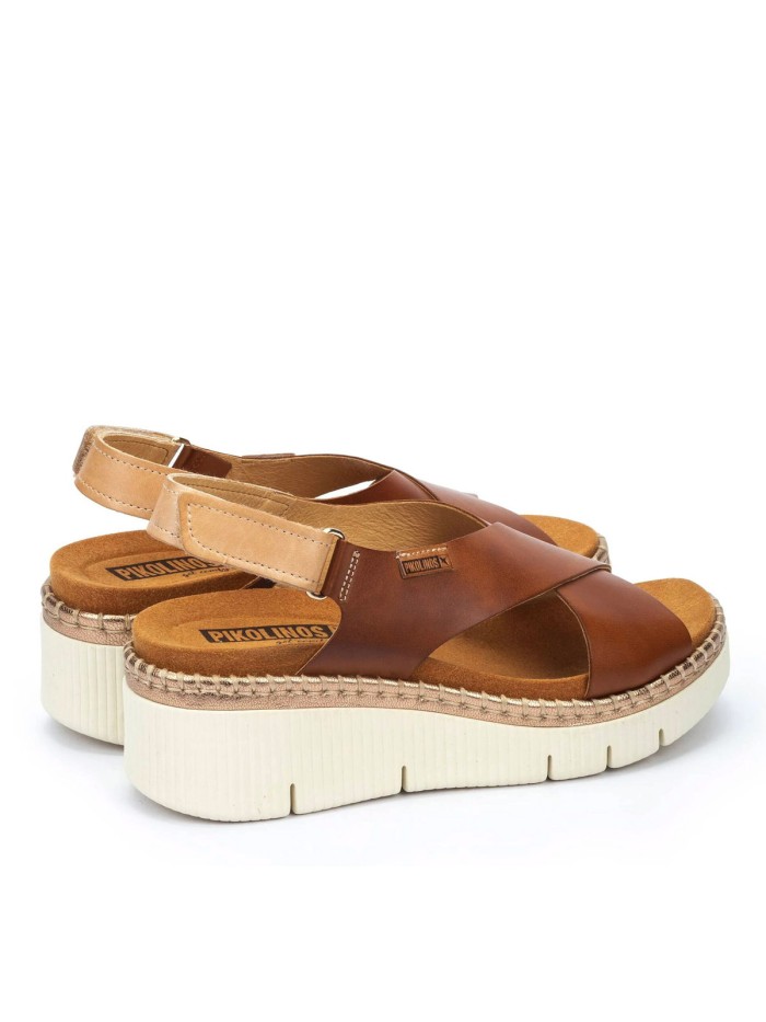 SANDALIAS DE PIEL CON CUÑA Y CIERRE CON VELCRO PARA MUJER PIKOLINOS GOMERA W0K-0606C1 CUERO