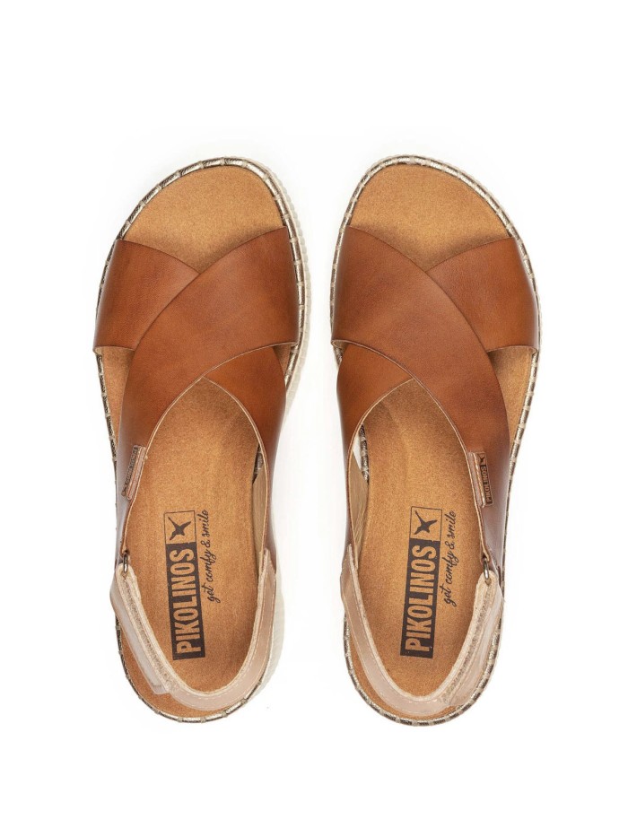 SANDALIAS DE PIEL CON CUÑA Y CIERRE CON VELCRO PARA MUJER PIKOLINOS GOMERA W0K-0606C1 CUERO