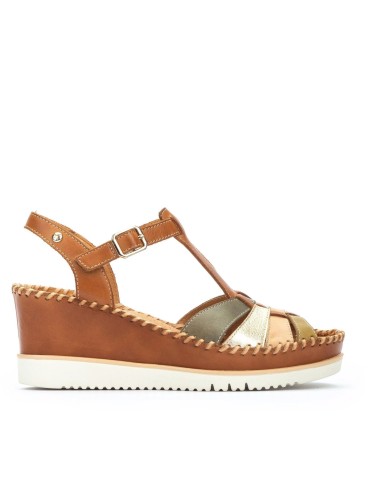 SANDALIA CONFORT DE PIEL CON CUÑA PARA MUJER PIKOLINOS AGUADULCE W3Z-1836C1 BRANDY