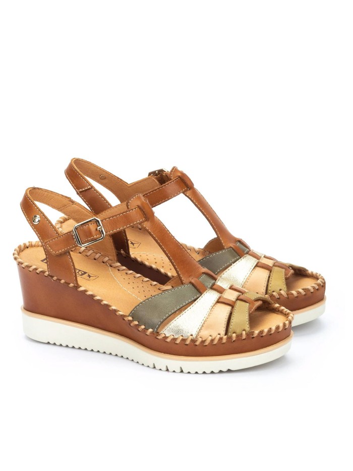 SANDALIA CONFORT DE PIEL CON CUÑA PARA MUJER PIKOLINOS AGUADULCE W3Z-1836C1 BRANDY