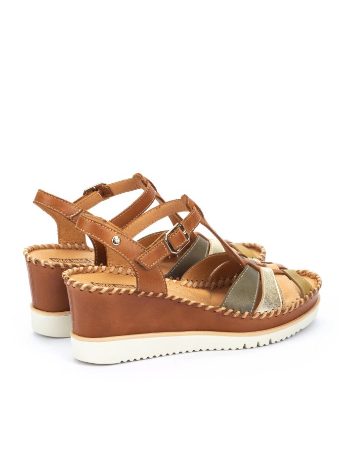 SANDALIA CONFORT DE PIEL CON CUÑA PARA MUJER PIKOLINOS AGUADULCE W3Z-1836C1 BRANDY