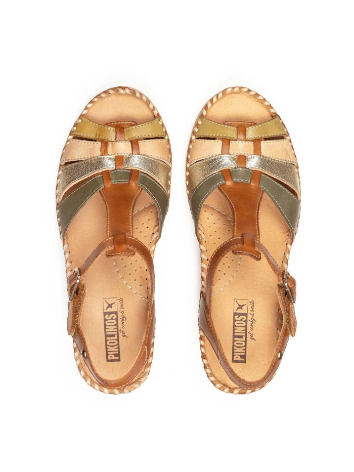SANDALIA CONFORT DE PIEL CON CUÑA PARA MUJER PIKOLINOS AGUADULCE W3Z-1836C1 BRANDY