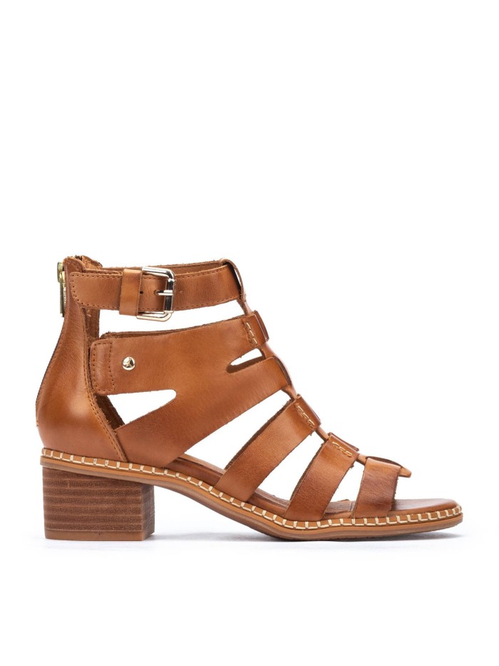 SANDALIAS DE TACÓN BLOQUE CON CREMALLERA PARA MUJER PIKOLINOS BLANES W3H-1823 CUERO