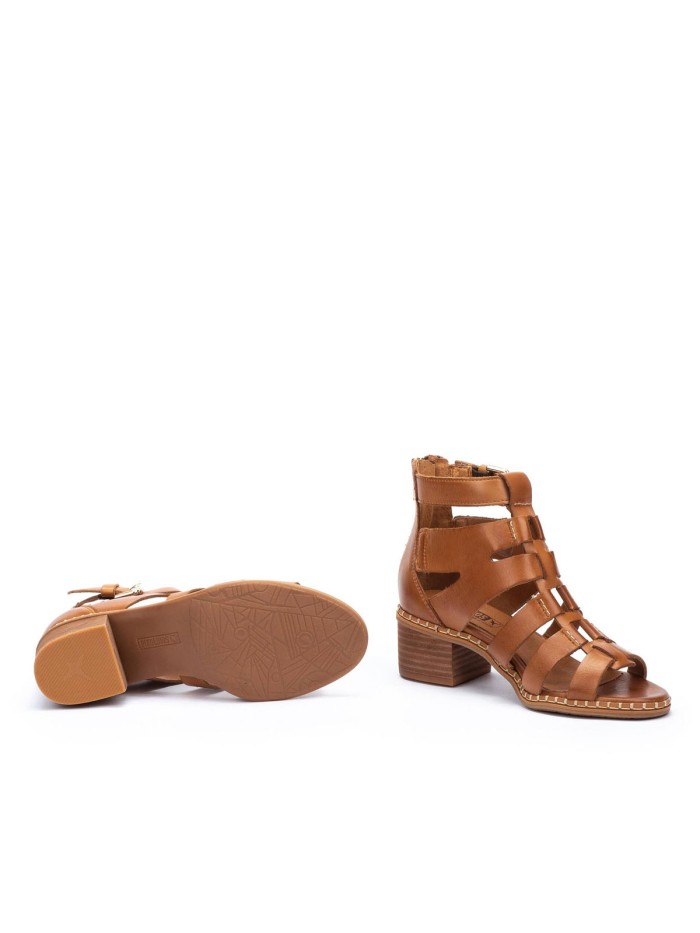 SANDALIAS DE TACÓN BLOQUE CON CREMALLERA PARA MUJER PIKOLINOS BLANES W3H-1823 CUERO
