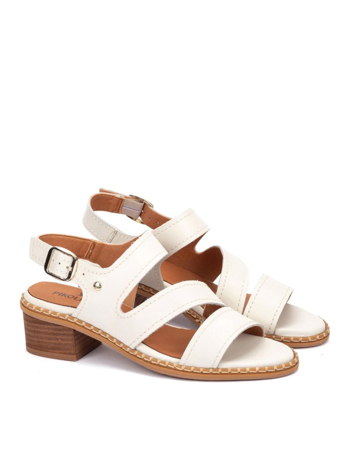 SANDALIAS DE TACÓN BAJO CON HEBILLA PARA MUJER PIKOLINOS BLANES W3H-1635 BEIGE