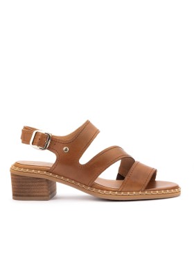 SANDALIAS DE TACÓN PAJO CON HEBILLA PARA MUJER PIKOLINOS BLANES W3H-1635 CUERO
