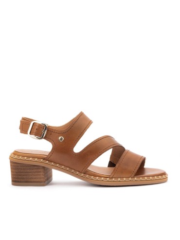 SANDALIAS DE TACÓN PAJO CON HEBILLA PARA MUJER PIKOLINOS BLANES W3H-1635 CUERO