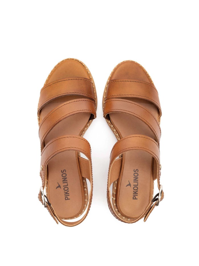 SANDALIAS DE TACÓN PAJO CON HEBILLA PARA MUJER PIKOLINOS BLANES W3H-1635 CUERO